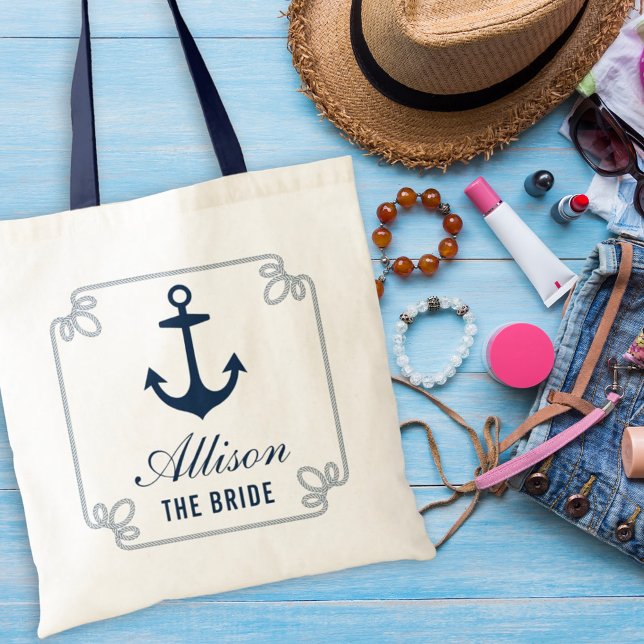 Bolsa Tote Casamento Personalizado Da Âncora Náutica Do Marin (Criador carregado)