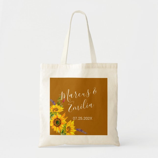 Bolsa Tote Casamento Personalizado de Autumn Sunflower (Frente)