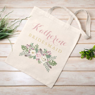 Bolsa Tote Casamento Personalizado De Boho Floral Cor-De-Rosa