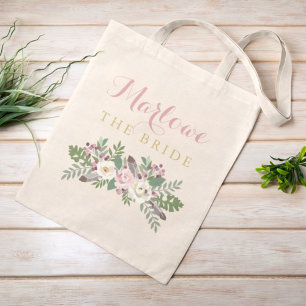 Bolsa Tote Casamento Personalizado De Boho Floral Rosa-Rosa-B