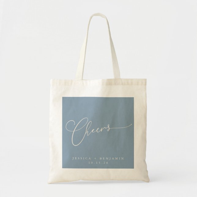 Bolsa Tote Casamento Personalizado de Script Azul com Mínimo  (Frente)