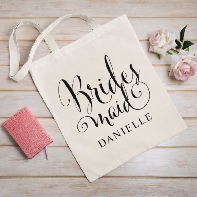 Bolsa Tote Casamento Personalizado de Script Negro de Bridesm (Criador carregado)
