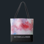 Bolsa Tote Casamento personalizado de texto personalizado de<br><div class="desc">Moderna cor d'água pintada à mão,  cor vermelha,  rosa,  azul. Texto personalizado: Mãe da Noiva,  saco de casamento,  nome pessoal nas costas. Você pode facilmente mudar o texto na frente em "Bridesmaid,  Made of Honor etc" e pode adicionar um nome na parte de trás.</div>