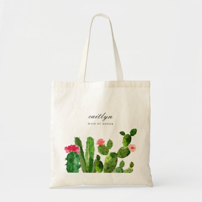 Bolsa Tote Casamento Personalizado do Jardim Elegante Cactus (Frente)