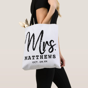Bolsa Tote Casamento Personalizado do Script Moderno Negro Re