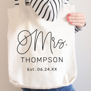 Bolsa Tote Casamento Personalizado do Script Moderno Negro Re