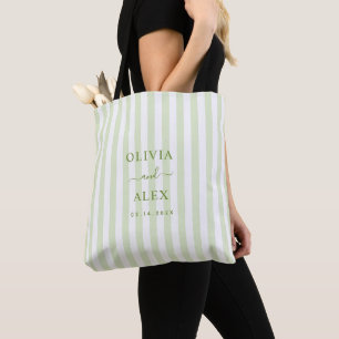 Bolsa Tote Casamento Personalizado Verde com Listras Retrô