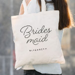 Bolsa Tote Casamento por Caligrafia Moderna de Bridesmaid<br><div class="desc">Tote Bag de Casamento da Caligrafia Moderna de Bridesmaid apresenta caligrafia divertida e bonito,  junto com o nome personalizado.</div>