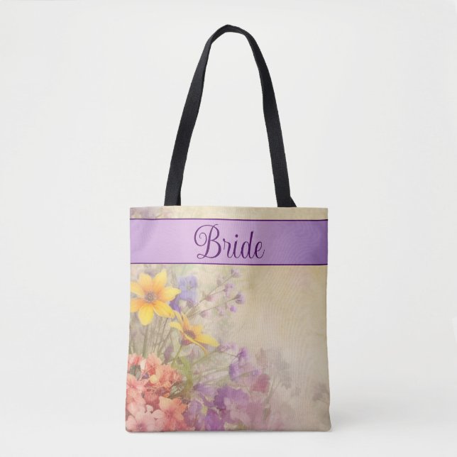 Bolsa Tote Casamento Romântico de Flores Selvagens (Frente)