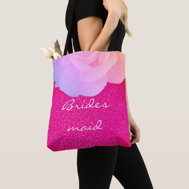 Bolsa Tote Casamento Rosa Floral de Bridesmaid Rosa (Close Up)