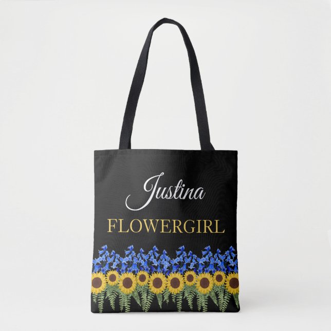 Bolsa Tote Casamento Rustic Bluebells & Sunflower (Frente)