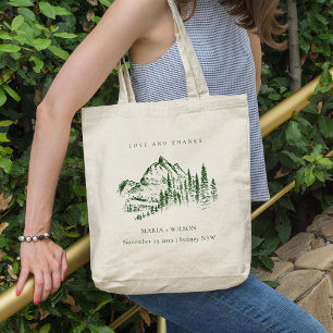 Bolsa Tote Casamento Rustic Green Pine Woods Mountain Sketch