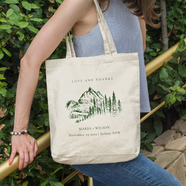 Bolsa Tote Casamento Rustic Green Pine Woods Mountain Sketch (Criador carregado)