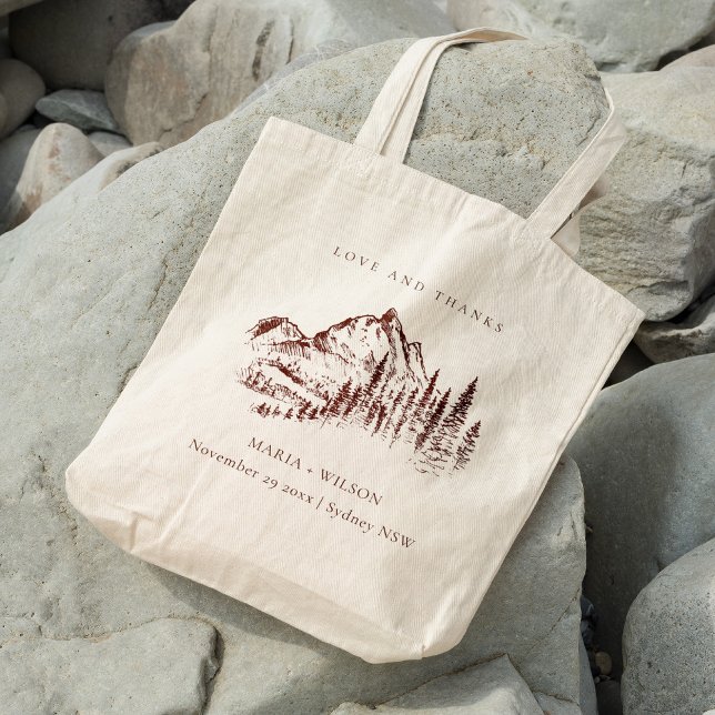 Bolsa Tote Casamento Rustic Rust Pine Woods Mountain Sketch (Criador carregado)