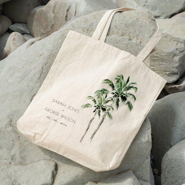 Bolsa Tote Casamento Rustic Tropical Beach Palm Tree Watercol (Criador carregado)