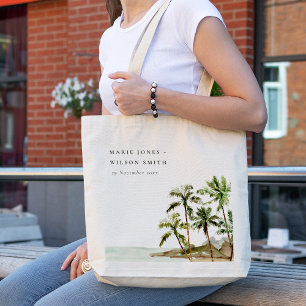 Bolsa Tote Casamento Rustic Tropical Palm Trees Beach Sand