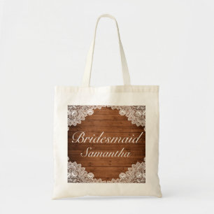 Bolsa Tote Casamento Rustic Wood & White Lace Bridesmaid