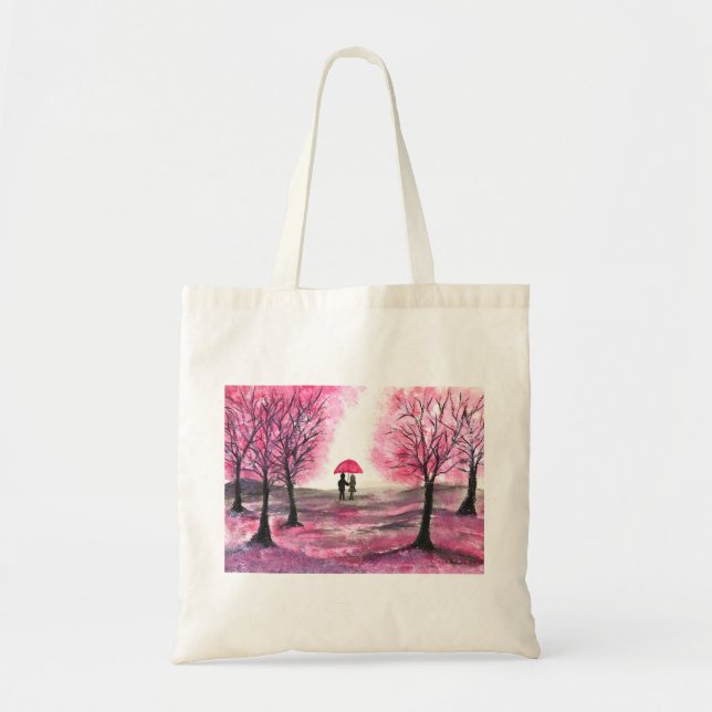 Bolsa Tote Casamento rústico casal amor árvore de flor de cer (Frente)