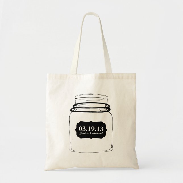 Bolsa Tote Casamento rústico do frasco de pedreiro (Frente)