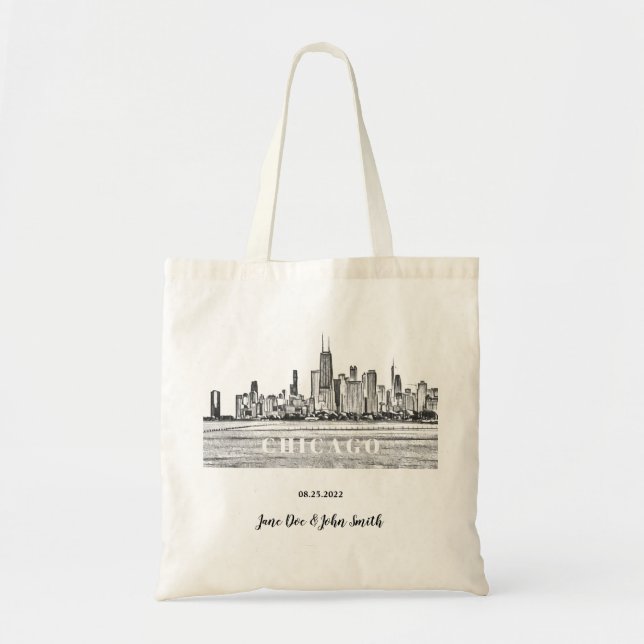Bolsa Tote Casamento Skyline Personalizado em Chicago (Frente)