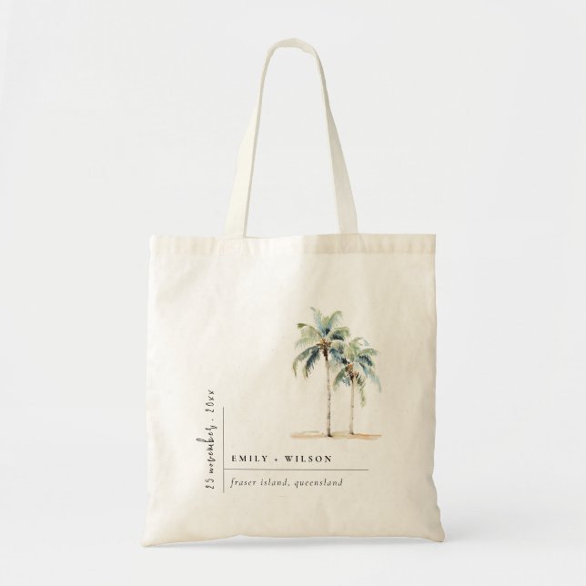 Bolsa Tote Casamento Tropical Mínimo de Palmeiras Aquarelas (Frente)
