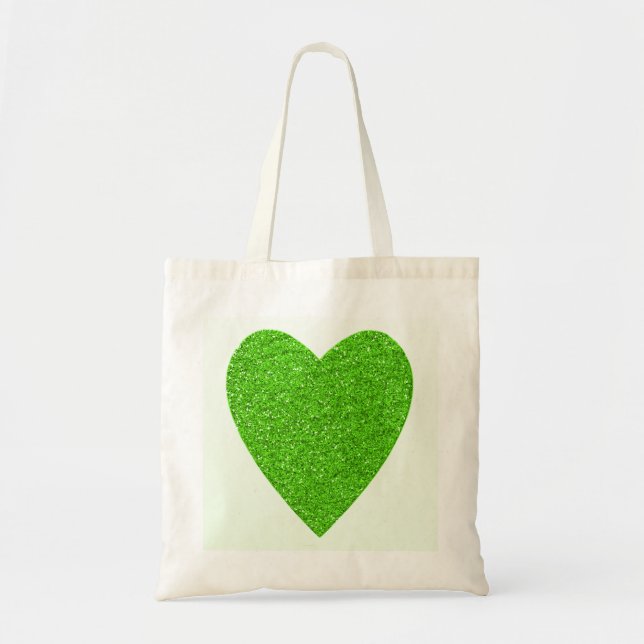 Bolsa Tote Casamento verde do coração do brilho (Frente)