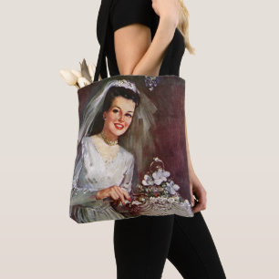 Bolsa Tote Casamento Vintage, Noiva Cortando o Bolo de Casame