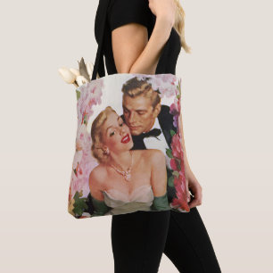 Bolsa Tote Casamento Vintage, Noivos Recém-Casados Retrô