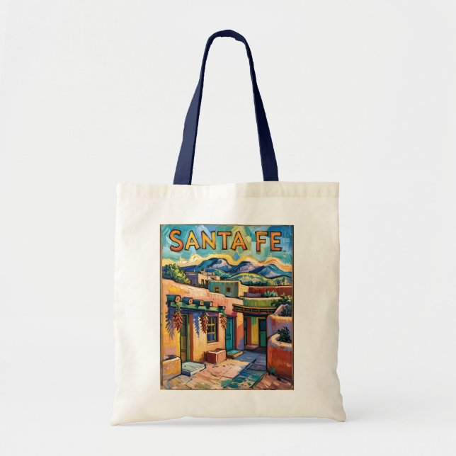 Bolsa Tote Casas de Adobe em Santa Fe Estilo Noite Estrelada  (Frente)