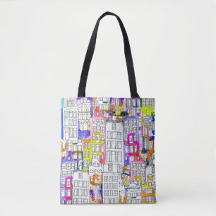 Bolsa Tote Casas de Amsterdã: Padrão Sem Costura De Aquarela
