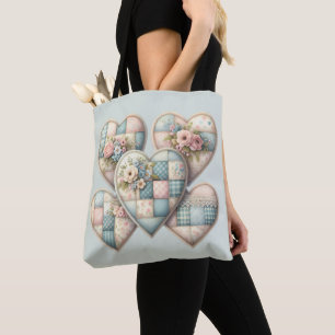 Bolsa Tote Casas de Campo Pastel Corações Remendados