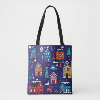 Bolsa Tote Casas de Natal bonitas ilustrações de vinhetas ach
