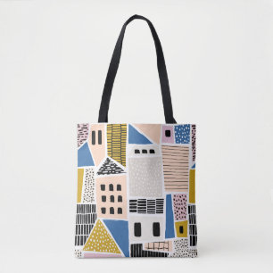 Bolsa Tote Casas Desenhadas Mão Abstrato