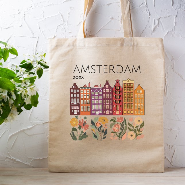 Bolsa Tote Casas Florais do Canal de Amsterdã (Criador carregado)