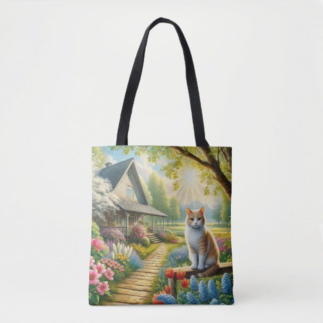 Bolsa Tote Casca de primavera/jardim e gato (Frente)