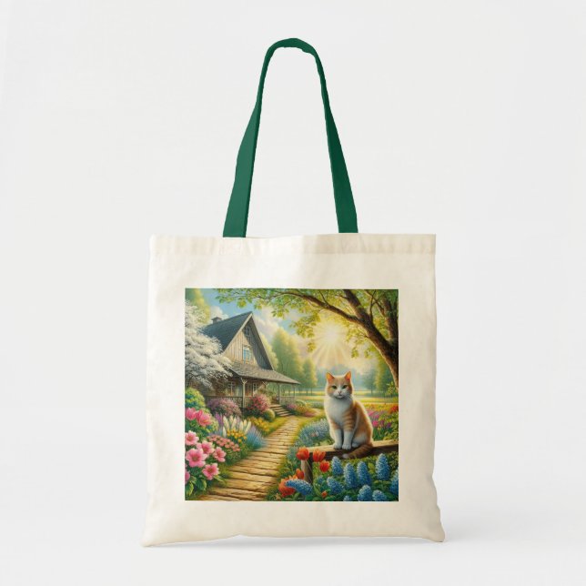 Bolsa Tote Casca de primavera/jardim e gato (Frente)