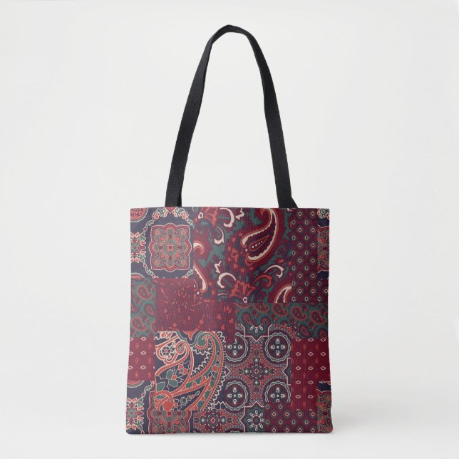 Bolsa Tote Cashmere Paisley Silk: Patchwork de Abstrato Vinta (Frente)