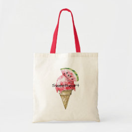 Bolsa Tote Casquinha de Sorvete de Melancia Verde Vermelha Qu