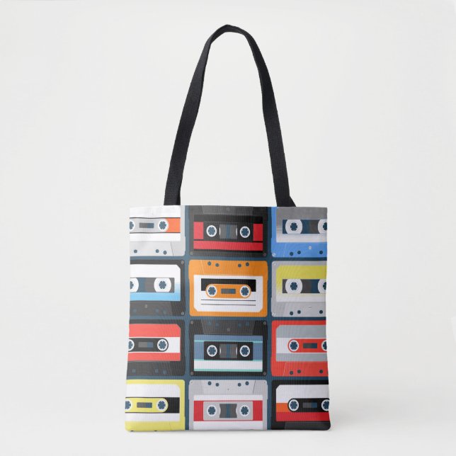 Bolsa Tote Cassetes compactos. Conjunto. Ilustração de safra  (Frente)
