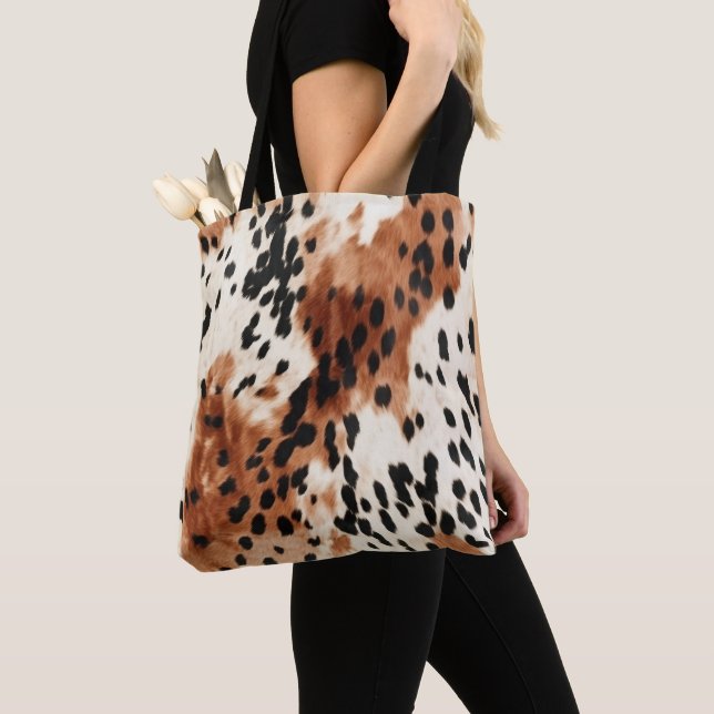 Bolsa Tote Castanho-Creme-Animal Cowhide (Close Up)