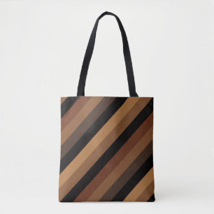 Bolsa Tote Castanho Escuro Oblíquo Stripes Moderno Elegante