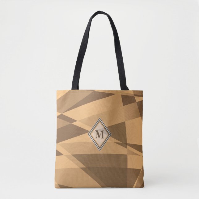 Bolsa Tote Castanho, Laranja Geométrico Dinâmico (Frente)