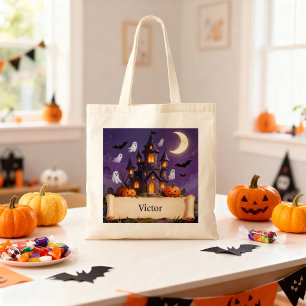 Bolsa Tote Castelo Assombrado Halloween Crianças Doces ou Tra