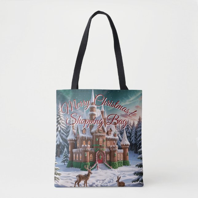 Bolsa Tote Castelo de Gingerbird da Floresta de Natal (Frente)