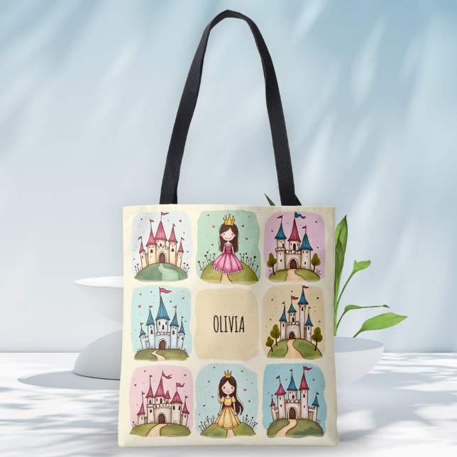 Bolsa Tote Castelo de Leite Adorável e Doodles Princesas (Criador carregado)