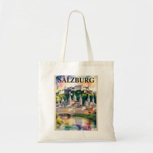 Bolsa Tote Castelo de Salzburgo Áustria Pintura em Aquarela