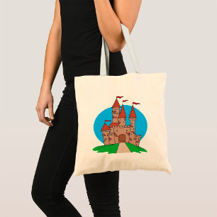 Bolsa Tote Castelo Medieval na Colina com Bandeiras Vermelhas