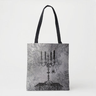 Bolsa Tote Castiçal gótico com aranha, o Dia das Bruxas