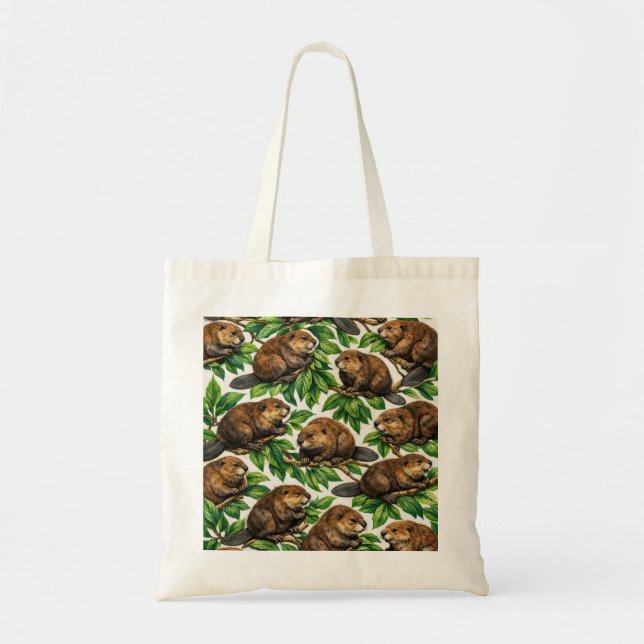 Bolsa Tote Castores da Floresta & Folhas Botânicas (Frente)