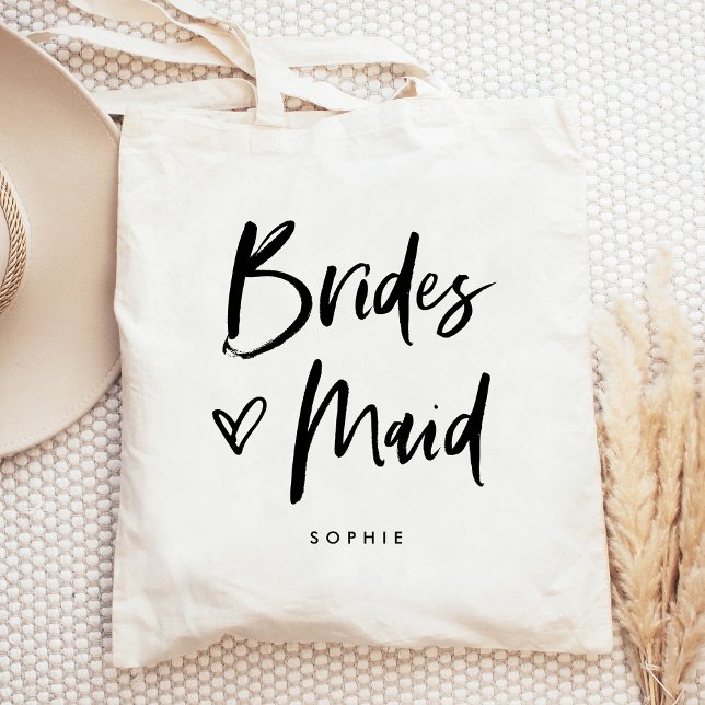Bolsa Tote Casual Script | Presente de Bridesmaid Simples Chi (Criador carregado)